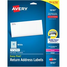 Avery® Laser & Inkjet Return Address Labels 1/2" Width x 1 3/4" Length - Permanent Adhesive - Rectangle - Inkjet, Laser - Matte White - Matte - Paper - Permanent Adhesive, Peel & Stick, Smudge-free, Jam Resistant, Stick & Stay - 80 / Sheet - 80 Total