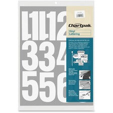 Chartpak Permanent Adhesive Vinyl Numbers 23 x Numbers Shape - Self-adhesive - Helvetica Style - Easy to Use - 4" Height - White - Vinyl - 1 Pack