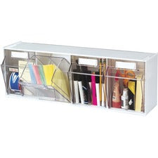 Deflecto Tilt Bin Interlocking Multi-Bin Storage Organizer 4 Compartment(s) - Desktop - White - 1 Each