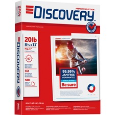Discovery Premium Multipurpose Paper - Anti-Jam - White 97 Brightness - Letter - 8 1/2" x 11" - 20 lb Basis Weight - Excellent Ink Absorption, Anti-jam - White - 500 Sheets per Ream - 10 / Carton