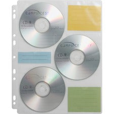 Compucessory CD/DVD Ring Binder Storage Pages 6 x CD/DVD Capacity - 9 x Holes - Ring Binder - Clear - Polypropylene - 25 / Pack