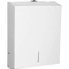 Genuine Joe C-Fold/Multi-fold Towel Dispenser Cabinet C Fold, Multifold Dispenser - 13.5" Height x 11" Width x 4.3" Depth - Stainless Steel, Metal - White - Wall Mountable - 1 Each