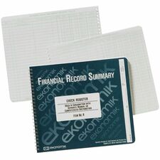 Ekonomik Standard Size Check Registry 40 Sheet(s) - Wire Bound - 10" x 8.75" Sheet Size - White Sheet(s) - Green Print Color - Recycled - 1 Each
