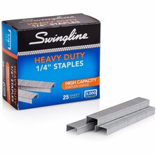 Swingline Staples Heavy Duty - 1/4" Leg - Holds 25 Sheet(s) - for Paper - Heavy Duty, Chisel Point - 100 Per Strip - 5000 / Box