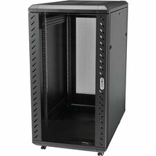 StarTech.com 22U 36in Knock-Down Server Rack Cabinet with Casters For Server, LAN Switch, Patch Panel, A/V Equipment, KVM Switch - 22U Rack Height x 19" Rack Width x 32.70" Rack Depth - 39.40" Rail Depth - Floor Standing - Black - Steel Mesh, Glass, Steel