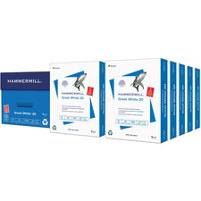Hammermill Great White 3HP Recycled Copy Paper - White 92 Brightness - Letter - 8 1/2" x 11" - 20 lb Basis Weight - Acid-free, Moisture Resistant, Pre-punched, Archival-safe, Jam-free - White - 500 Sheets per Ream - 10 / Carton