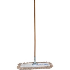 Genuine Joe Dust Mop Complete Combo 24" Width Cotton Head - 60" Length x 0.94" Diameter Wood Handle - Swivel Head, Lightweight, Chrome Plated, Absorbent, Rust Resistant, Reinforced, Refillable - 1 Each