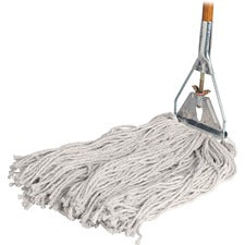 Genuine Joe Wood Handle Complete Wet Mop 60" Width x 0.94" Height Cotton Head - Wood Handle - Lightweight, Rust Resistant, Absorbent, 4-ply, Refillable - 1 Each