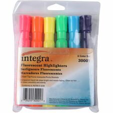 Integra Chisel Desk Liquid Highlighters Chisel Marker Point - Assorted Ink - Water Based - Assorted Barrel - 6 / Set