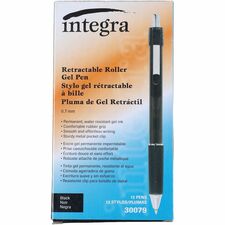 Integra Retractable Roller Gel Pen with Metal Clip 0.7 mm Pen Point - Retractable - Black Ink - Gel-based - Black Barrel - 1 Dozen