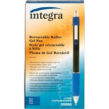 Integra Retractable Roller Gel Pen with Metal Clip 0.7 mm Pen Point - Retractable - Blue Ink - Gel-based - Blue Barrel - 1 Dozen