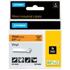 Dymo Colored Industrial Rhino Vinyl Labels 3/4" Length - Black - Vinyl - 1 Each