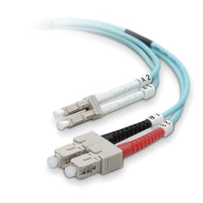 Belkin Fiber Patch Cable 10 Gig Aqua 50/125 LC/SC 3 Meter 9.84 ft Fiber Optic Network Cable for Network Device - First End: 2 x LC/PC Network - Male - Second End: 2 x SC/PC Network - Male - 10 Gbit/s - Patch Cable - 50/125 µm - Aqua - 1 Each