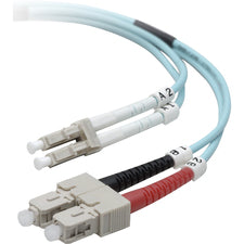 Belkin Fiber Patch Cable 10 Gig Aqua 50/125 LC/SC 5 Meter 16.40 ft Fiber Optic Network Cable for Network Device - First End: 2 x LC/PC Network - Male - Second End: 2 x SC/PC Network - Male - 10 Gbit/s - Patch Cable - 50/125 µm - Aqua - 1 Each