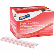 Genuine Joe 5-1/2" Plastic Stir Stick/Straws 5.5" Length - Plastic - White - 1000 / Box