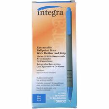 Integra Rubber Barrel Retractable Ballpoint Pens 1 mm Medium Pen Point - Retractable - Blue Ink - Rubber Barrel - 1 Dozen