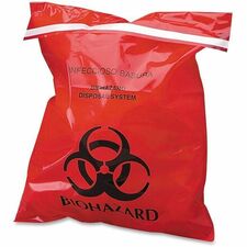 CareTek Stick-On Biohazard Infectious Waste Bags 10" Length x 9" Width x 2 mil (51 Micron) Thickness - Red - 100 / Box