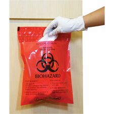 CareTek Stick-On Biohazard Infectious Waste Bags 1.40 quart Capacity - 14" Length x 12" Width x 2 mil (51 Micron) Thickness - Red - 100 / Box