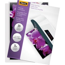 Fellowes Photo Card Glossy Thermal Laminating Pouches Laminating Pouch/Sheet Size: 6.25" Width x 3 mil Thickness - Type G - Glossy - for Photo, Document - Durable - Clear - 25 / Pack