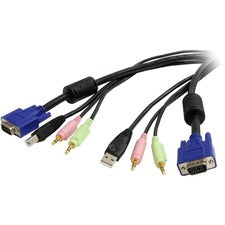 StarTech.com 6 ft 4-in-1 USB VGA KVM Switch Cable with Audio 6 ft KVM Cable for Keypad, Mouse, Microphone, KVM Switch - First End: 1 x 15-pin HD-15 - Male, 2 x Mini-phone Audio - Male - Second End: 1 x 15-pin HD-15 - Male, 2 x Mini-phone Audio - Male, 1 x