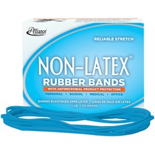 Alliance Rubber Rubber Bands with Antimicrobial Product Protection Size: #117B - 7" Width x 130 mil Thickness - 0.25 lb/in - Latex-free, Antimicrobial, Stretchable - Synthetic Rubber - Cyan Blue - 63 / Box