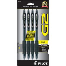 Pilot G2 Premium Gel Roller Pens 0.7 mm Fine Pen Point - Refillable - Retractable - Black Ink - Gel-based - 4 / Pack