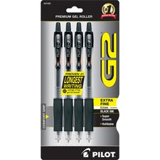 Pilot G2 Premium Gel Roller Pens 0.5 mm Pen Point - Refillable - Retractable - Black Ink - Gel-based - 4 / Pack