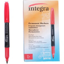 Integra Permanent Fine Point Markers Fine Marker Point - Red Ink - 1 Dozen
