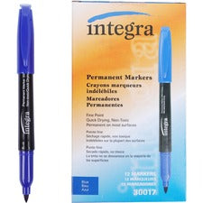 Integra Permanent Fine Point Markers Fine Marker Point - Blue Ink - 1 Dozen