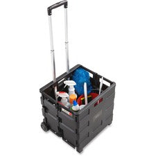 Safco Stow Away Folding Caddy Telescopic Handle - 50 lb Capacity - 2 Casters - 16.50" Width x 14.50" Depth x 39" Height - Black, Silver - 1 Each