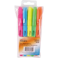 Integra Pen Style Fluorescent Highlighters Chisel Marker Point - Assorted Ink - 5 / Set