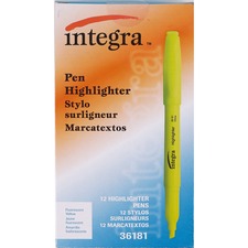 Integra Pen Style Fluorescent Highlighters Chisel Marker Point - Yellow Ink - 1 Dozen