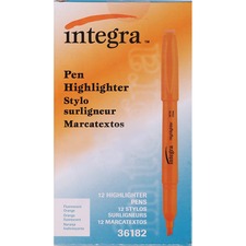 Integra Pen Style Fluorescent Highlighters Chisel Marker Point - Fluorescent Orange Ink - 1 Dozen