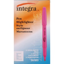 Integra Pen Style Fluorescent Highlighters Chisel Marker Point - Fluorescent Pink Ink - 1 Dozen