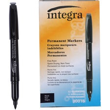 Integra Permanent Fine Point Markers Fine Marker Point - Black Ink - 1 Dozen