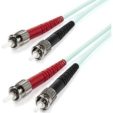 StarTech.com 10Gb Aqua Fiber Patch Cable-ST Multi-Mode (M)-ST Multi-Mode (M)-1 m-Fiber Optic 3.28 ft Fiber Optic Network Cable for Switch, Hub, Router, Network Device - First End: 2 x ST Network - Male, Network - Male - Second End: 2 x ST Network - Male -