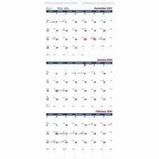 Brownline Three-Month Wall Calendar, 14 Months, December to January Monthly - 14 Month - December 2025 to January 2027 - 3 Month Single Page Layout - 12 1/4" x 27" Sheet Size - Wall Mount - White - Chipboard - Three Month Calendar, Daily Block, Reinforced