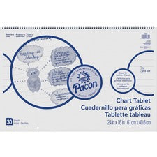 Pacon Ruled Chart Tablet 30 Sheets - Spiral Bound - Ruled Front Ruling - 1" Ruled - 24" x 16" Sheet Size - White Paper - Stiff Cover - Sturdy Back, Recyclable, Dual Sided - 1 Each