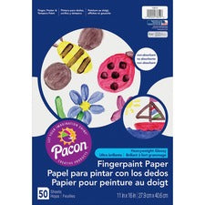 Pacon Coated Finger Paint Art Paper 50 Sheets - 11" x 16" Sheet Size - White Paper - Non Absorbant, Bleed Resistant, Smear Resistant - 50 / Pack