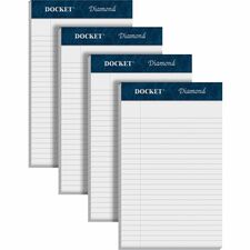 TOPS Docket Diamond Writing Tablet - Jr.Legal 50 Sheets - Double Stitched - 24 lb Basis Weight - Jr.Legal - 5" x 8" Sheet Size - 8" Height x 5" Width - White Paper - Perforated, Rigid, Acid-free - 4 / Pack