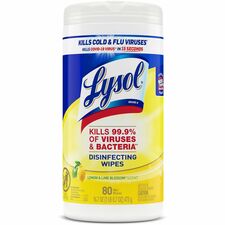Lysol Disinfecting Wipes Ready-To-Use - Lemon, Lime Blossom Scent - 7" Length x 7.25" Width - Deodorize, Pre-moistened - White - 80/Tub - 1 Each