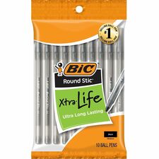 BIC Round Stic Ballpoint Pens Medium Pen Point - Black Ink - 10 / Pack