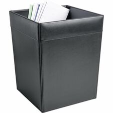 Dacasso Wastebasket Square - 12" Height x 9.5" Width x 9.5" Depth - Leather - Black - 1 Each