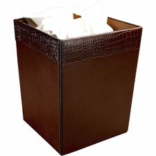 Dacasso Wastebasket Square - 12" Height x 9.5" Width x 9.5" Depth - Leather - 1 Each