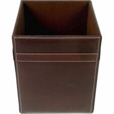 Dacasso Wastebasket Square - 12" Height x 9.5" Width x 9.5" Depth - Leather - Brown - 1 Each