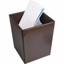 Dacasso Wastebasket Square - 12" Height x 9.5" Width x 9.5" Depth - Leather - Chocolate - 1 Each