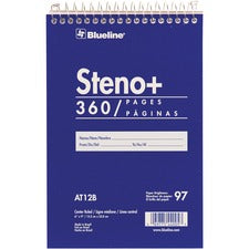 Blueline White Paper Wirebound Steno Pad 350 Sheets - Wire Bound - Front Ruling Surface - 6" x 9" Sheet Size - White Paper - Cardboard Cover - Stiff-cover - 1 Each