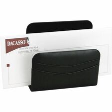 Dacasso Letter Holder 5" Height x 2.3" Width x 5.5" Length - Leather - Black - 1 Each