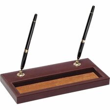 Dacasso Double Pen Stand 5.4" Height x 11.1" Width x 1" Depth - Leather - 1 Each