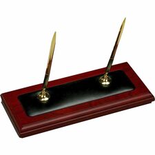 Dacasso Double Pen Stand 1" Height x 4.3" Width x 9.3" Length - Leather, Rosewood - 1 Each